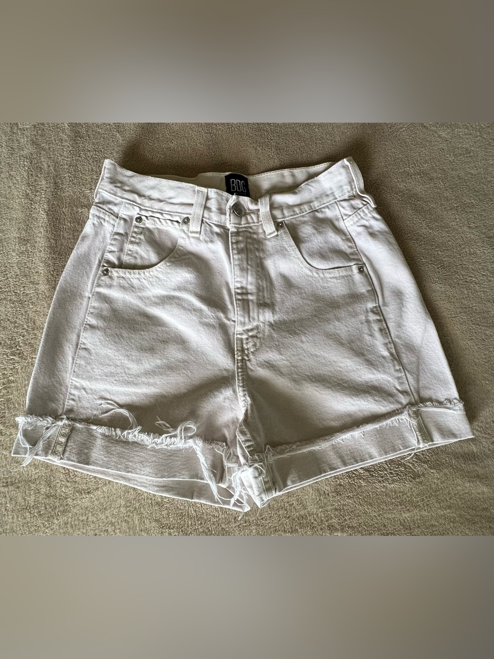 BDG Cream High-Rise Raw-Hem Jean Shorts